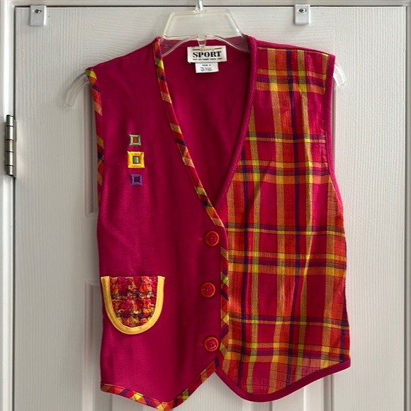 Sunny Sport Vintage Colorful Plaid Vest Button Accents Made In USA Women’s 4 - Picture 1 of 6